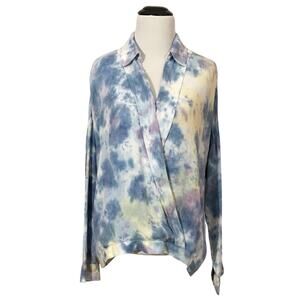 NWT Young Fabulous & Broke Faux Wrap Tie Dye Blouse - Blue - Small